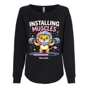 Installing Muscles Lion Lion Strength Training Workout Fitne Womens California Wash Sweatshirt