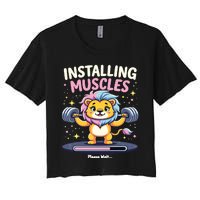 Installing Muscles Lion Lion Strength Training Workout Fitne Women's Crop Top Tee