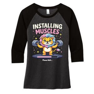 Installing Muscles Lion Lion Strength Training Workout Fitne Women's Tri-Blend 3/4-Sleeve Raglan Shirt