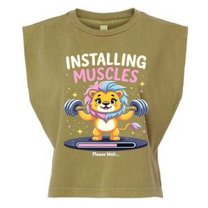 Installing Muscles Lion Lion Strength Training Workout Fitne Garment-Dyed Women's Muscle Tee