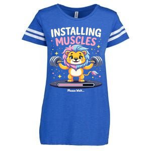 Installing Muscles Lion Lion Strength Training Workout Fitne Enza Ladies Jersey Football T-Shirt