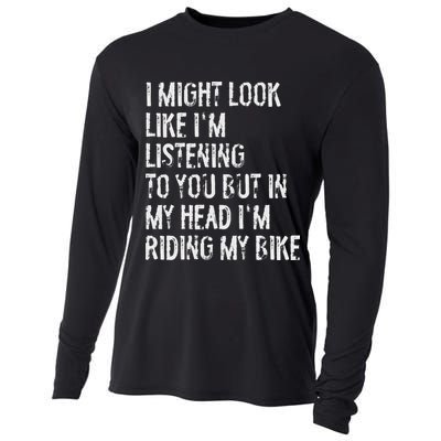 I Might Look Like I'm Listening Riding My Bike Cycling Cooling Performance Long Sleeve Crew