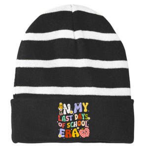 In My Last Day Of School Era Teacher Striped Beanie with Solid Band