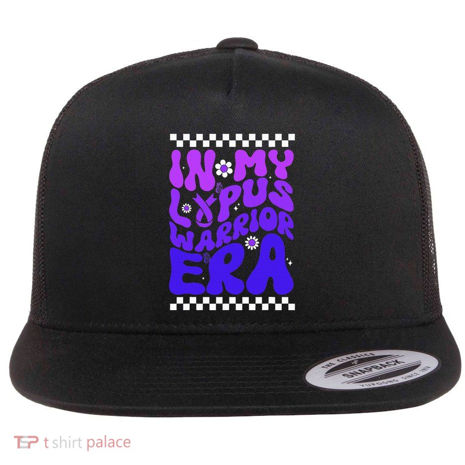 In My Lupus Warrior Era Purple Ribbon Lupus Awareness Flat Bill Trucker Hat