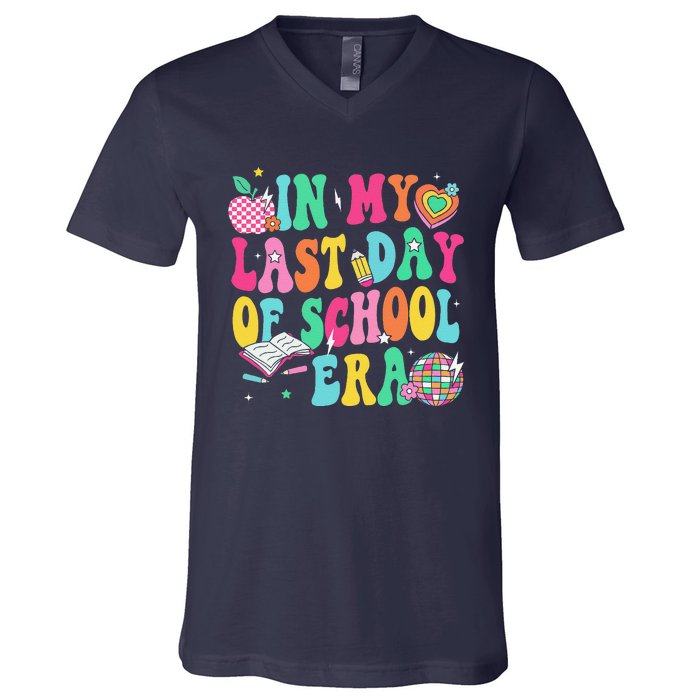 In My Last Day Of School Era Teacher Graduation V-Neck T-Shirt