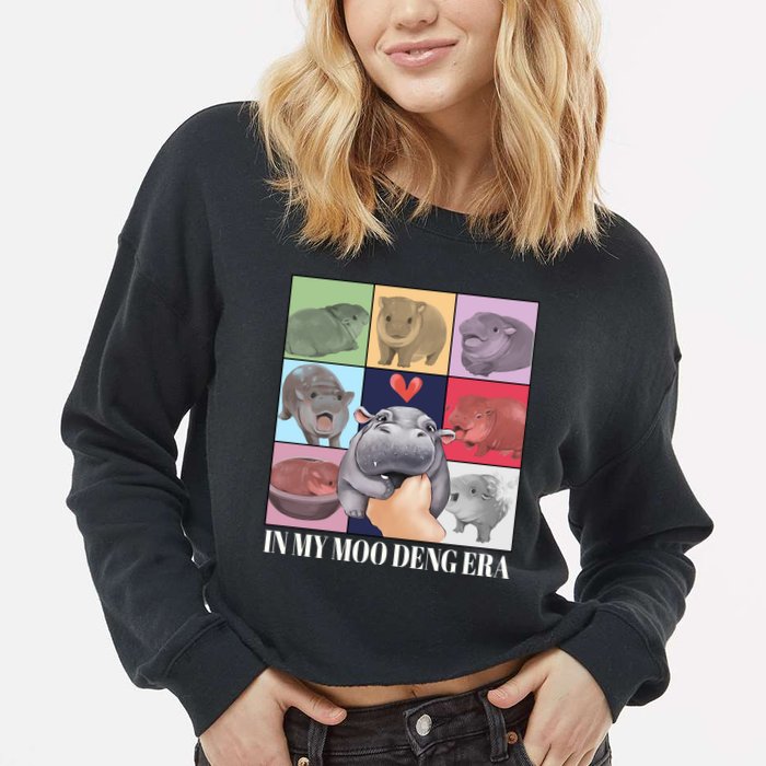 In My Moo Deng Era Funny Hippo Meme Cropped Pullover Crew
