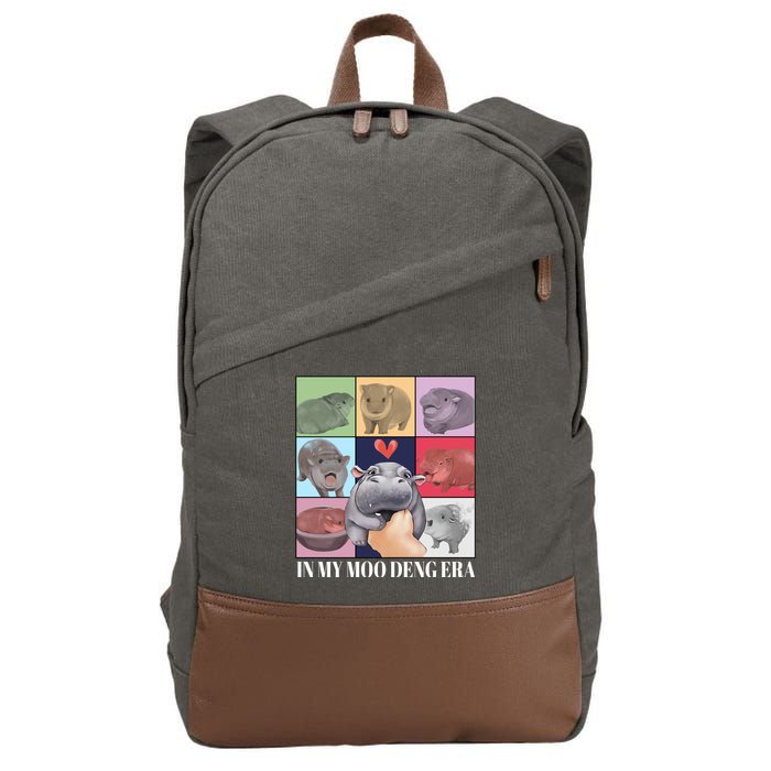 In My Moo Deng Era Funny Hippo Meme Cotton Canvas Backpack