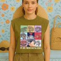 In My Moo Deng Era Funny Hippo Meme Garment-Dyed Women's Muscle Tee