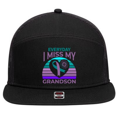 I Miss My Grandson Heart Suicide Awareness Grandma Gift 7 Panel Mesh Trucker Snapback Hat