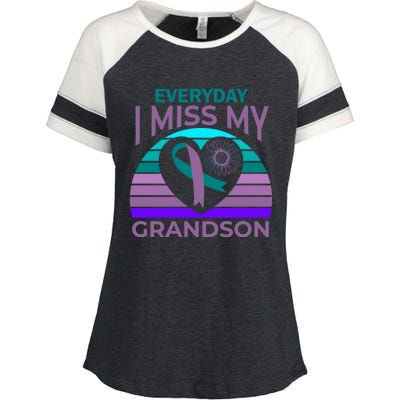 I Miss My Grandson Heart Suicide Awareness Grandma Gift Enza Ladies Jersey Colorblock Tee