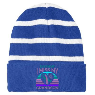 I Miss My Grandson Heart Suicide Awareness Grandma Gift Striped Beanie with Solid Band