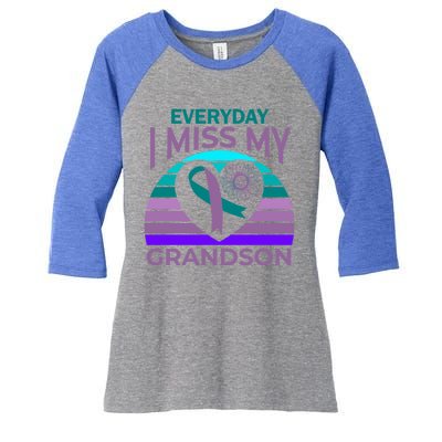 I Miss My Grandson Heart Suicide Awareness Grandma Gift Women's Tri-Blend 3/4-Sleeve Raglan Shirt