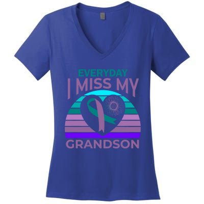 I Miss My Grandson Heart Suicide Awareness Grandma Gift Women's V-Neck T-Shirt