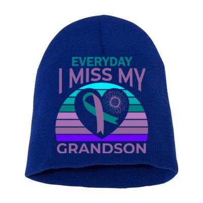 I Miss My Grandson Heart Suicide Awareness Grandma Gift Short Acrylic Beanie