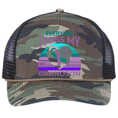 I Miss My Grandson Heart Suicide Awareness Grandma Gift Retro Rope Trucker Hat Cap