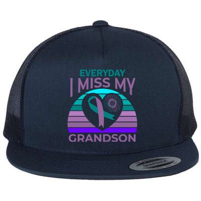 I Miss My Grandson Heart Suicide Awareness Grandma Gift Flat Bill Trucker Hat