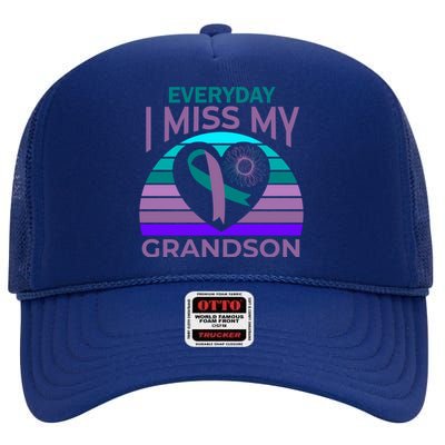 I Miss My Grandson Heart Suicide Awareness Grandma Gift High Crown Mesh Back Trucker Hat