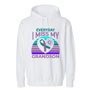 I Miss My Grandson Heart Suicide Awareness Grandma Gift Garment-Dyed Fleece Hoodie