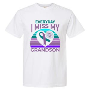 I Miss My Grandson Heart Suicide Awareness Grandma Gift Garment-Dyed Heavyweight T-Shirt