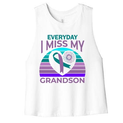 I Miss My Grandson Heart Suicide Awareness Grandma Gift Women's Racerback Cropped Tank