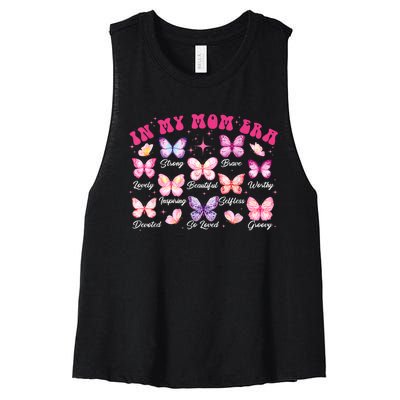 In My Mom Era Groovy Butterfly Gift For Mom Mothers Day Women's Racerback Cropped Tank