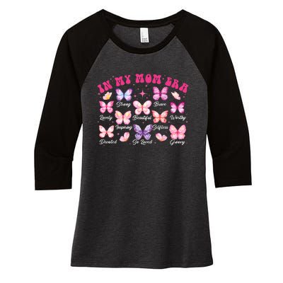 In My Mom Era Groovy Butterfly Gift For Mom Mothers Day Women's Tri-Blend 3/4-Sleeve Raglan Shirt