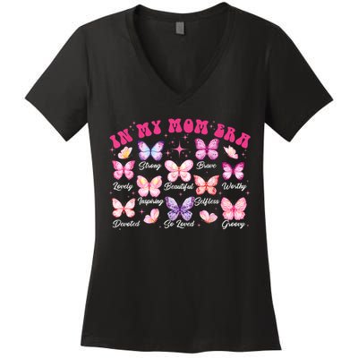 In My Mom Era Groovy Butterfly Gift For Mom Mothers Day Women's V-Neck T-Shirt