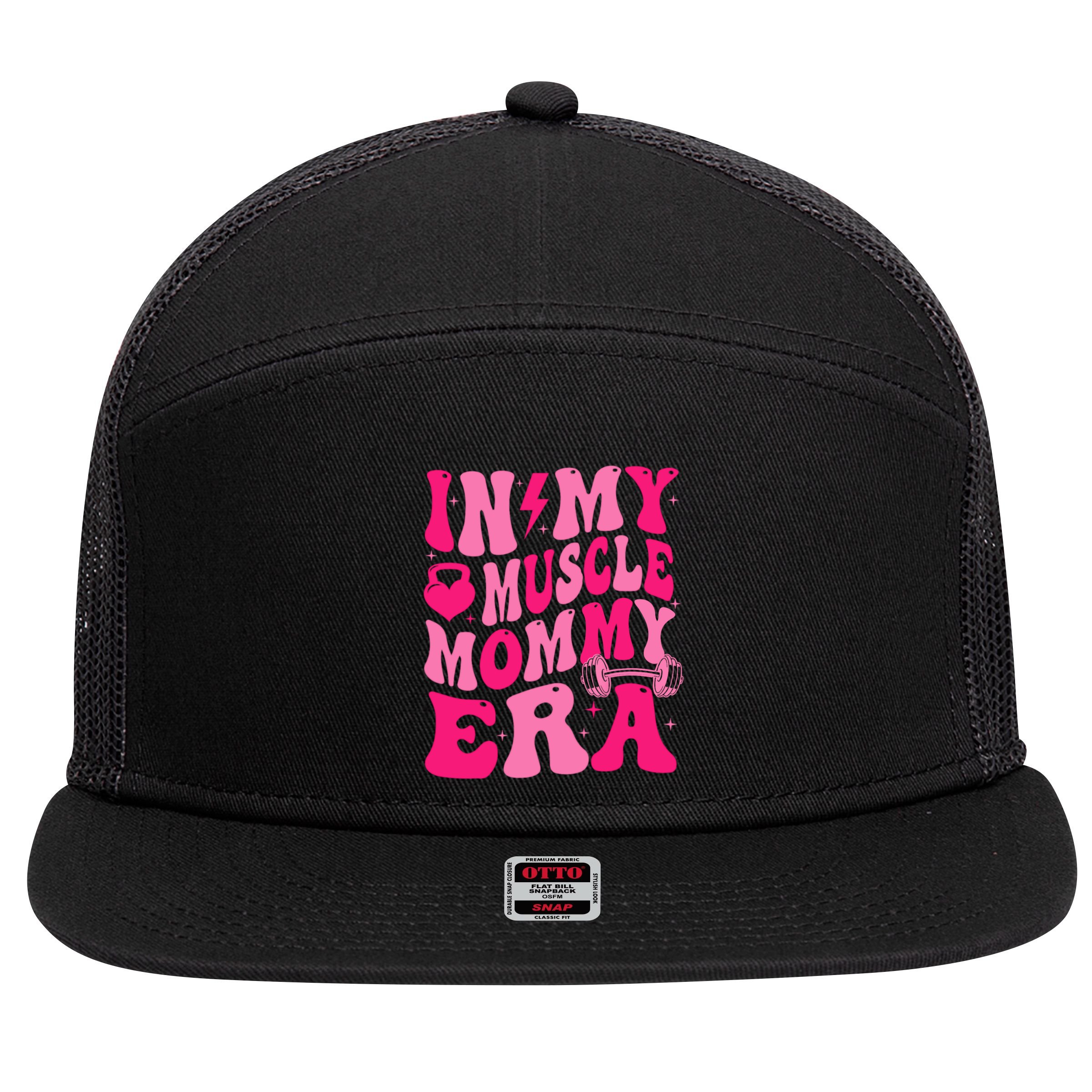 In My Muscle Mommy Era Groovy 7 Panel Mesh Trucker Snapback Hat