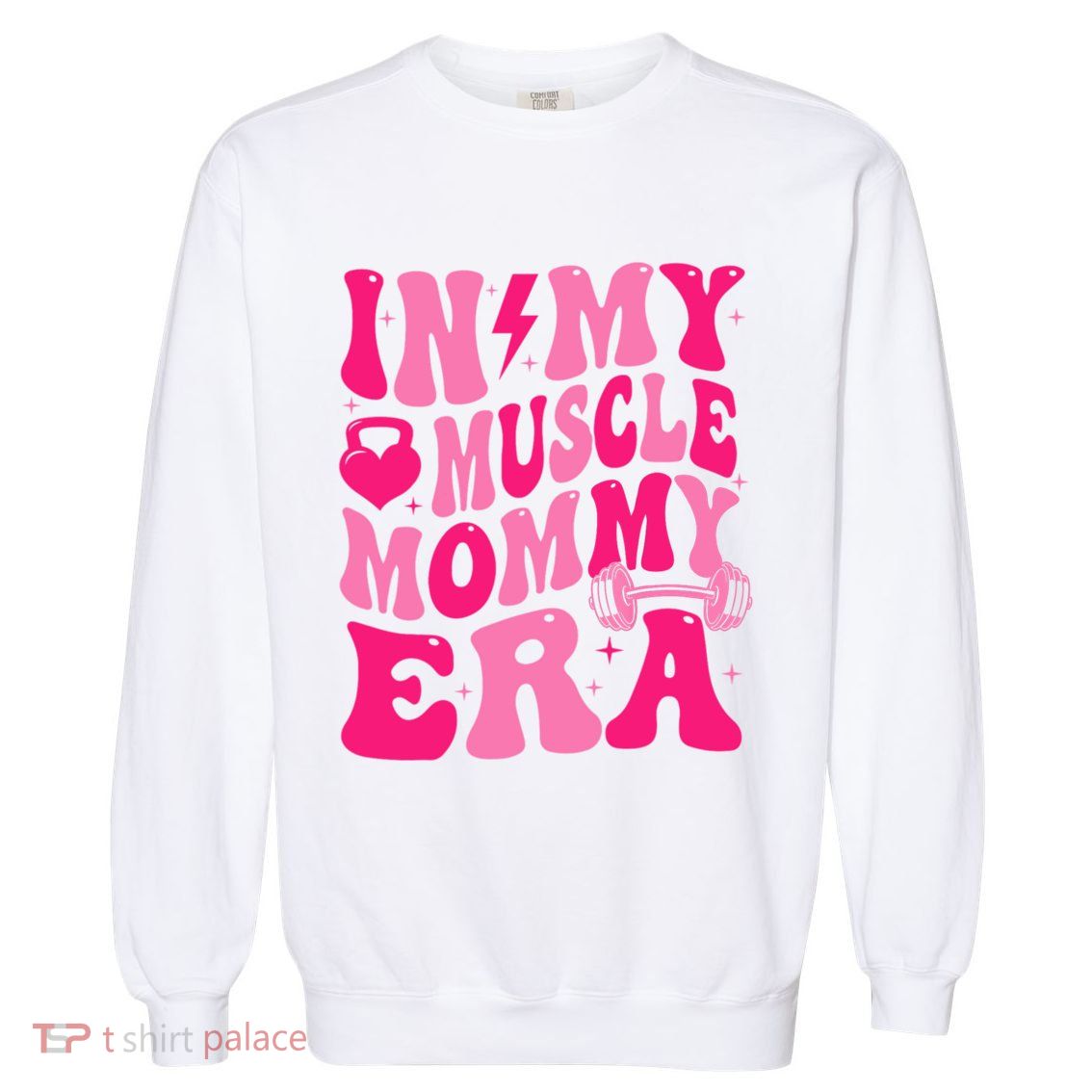 In My Muscle Mommy Era Groovy Garment-Dyed Sweatshirt