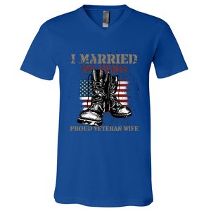 I Married My Hero Proud Veteran Wife Proud Us Veteran Cute Gift V-Neck T-Shirt