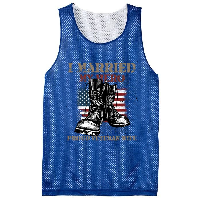 I Married My Hero Proud Veteran Wife Proud Us Veteran Cute Gift Mesh Reversible Basketball Jersey Tank