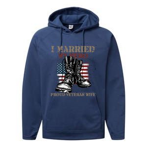 I Married My Hero Proud Veteran Wife Proud Us Veteran Cute Gift Performance Fleece Hoodie