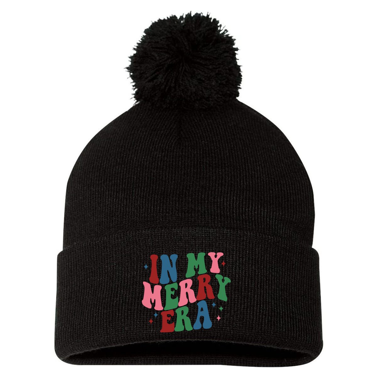 In My Merry Era Christmas Holiday Pom Pom 12in Knit Beanie