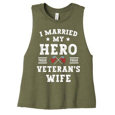 I Married My Hero Proud VeteranS Wife Memorial Day Vintage Women's Racerback Cropped Tank