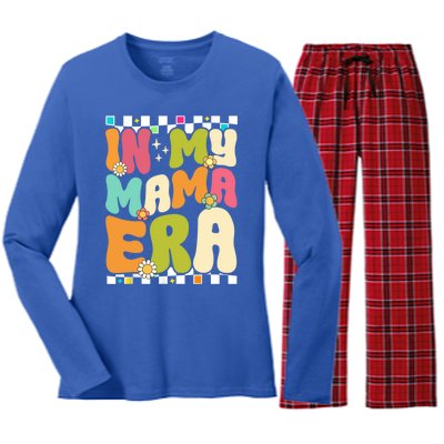 In My Mama Era Lover Groovy Retro Mom Mothers Day Women's Long Sleeve Flannel Pajama Set 