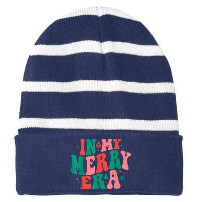 In My Merry Era Christmas Holiday Funny Gift Striped Beanie with Solid Band