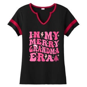 In My Merry Grandma Era Groovy Pink Christmas Grandma Gift Ladies Halftime Notch Neck Tee