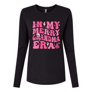 In My Merry Grandma Era Groovy Pink Christmas Grandma Gift Womens Cotton Relaxed Long Sleeve T-Shirt