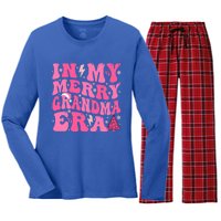 In My Merry Grandma Era Groovy Pink Christmas Grandma Gift Women's Long Sleeve Flannel Pajama Set 