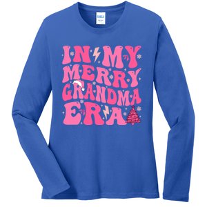 In My Merry Grandma Era Groovy Pink Christmas Grandma Gift Ladies Long Sleeve Shirt