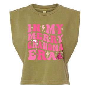 In My Merry Grandma Era Groovy Pink Christmas Grandma Gift Garment-Dyed Women's Muscle Tee