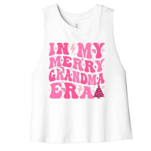 In My Merry Grandma Era Groovy Pink Christmas Grandma Gift Women's Racerback Cropped Tank