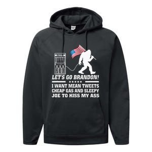 I Miss Mean Tweets And Cheap Gas Funny Anti Biden Bigfoot  Performance Fleece Hoodie