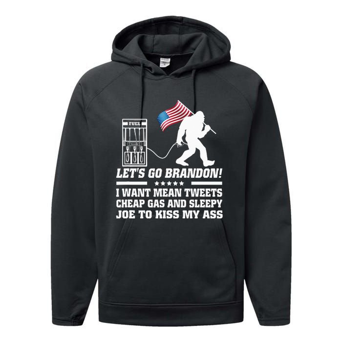 I Miss Mean Tweets And Cheap Gas Funny Anti Biden Bigfoot  Performance Fleece Hoodie