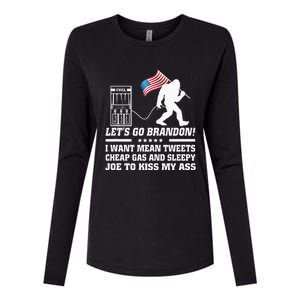 I Miss Mean Tweets And Cheap Gas Funny Anti Biden Bigfoot  Womens Cotton Relaxed Long Sleeve T-Shirt