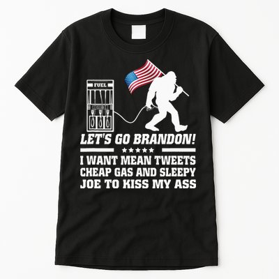 I Miss Mean Tweets And Cheap Gas Funny Anti Biden Bigfoot  Tall T-Shirt