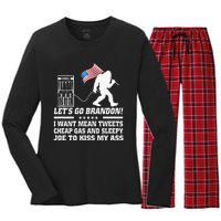 I Miss Mean Tweets And Cheap Gas Funny Anti Biden Bigfoot  Women's Long Sleeve Flannel Pajama Set 