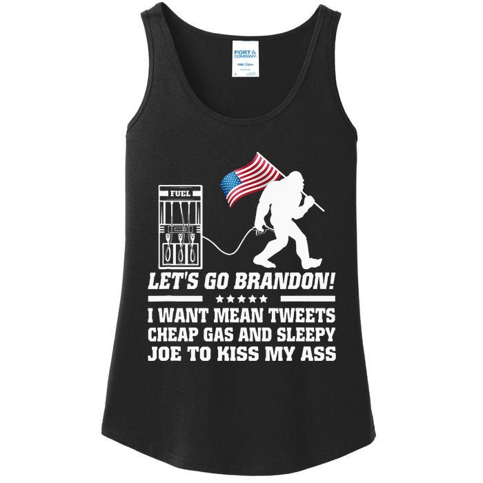 I Miss Mean Tweets And Cheap Gas Funny Anti Biden Bigfoot  Ladies Essential Tank