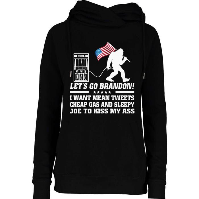 I Miss Mean Tweets And Cheap Gas Funny Anti Biden Bigfoot  Womens Funnel Neck Pullover Hood