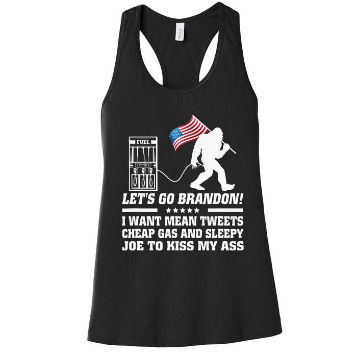 I Miss Mean Tweets And Cheap Gas Funny Anti Biden Bigfoot  Women's Racerback Tank